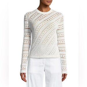 Theory Cotton Crochet Crewneck, Size S